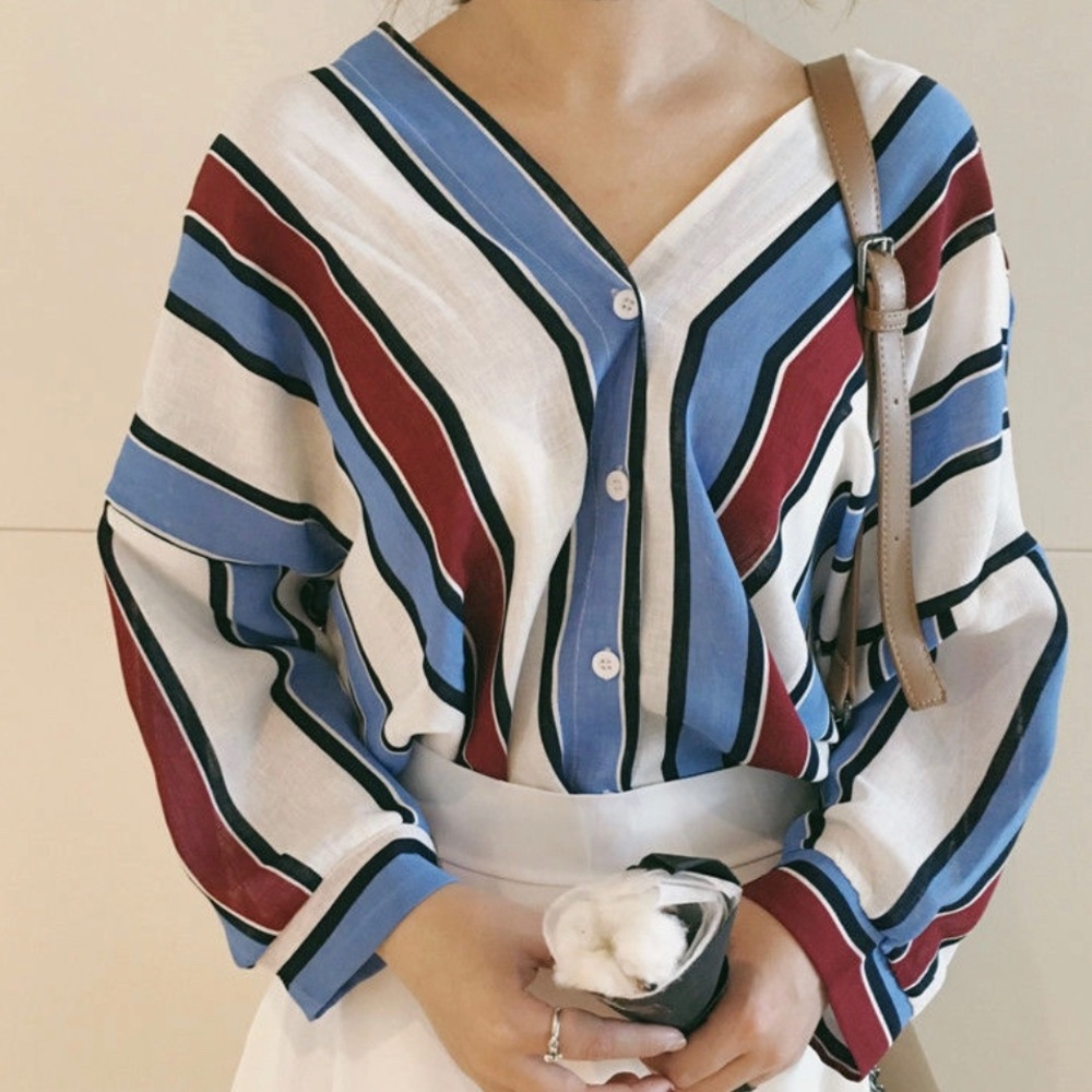 YesStyle Striped V-Neck Top